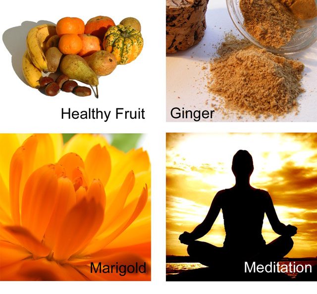Healthy diet, Ginger, Marigold & Meditation