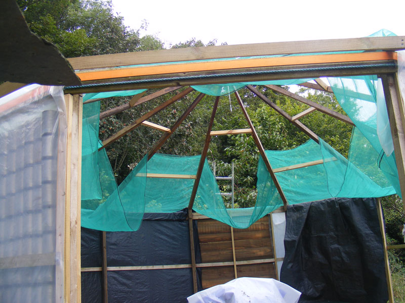 stretched garden mesh to support the roof